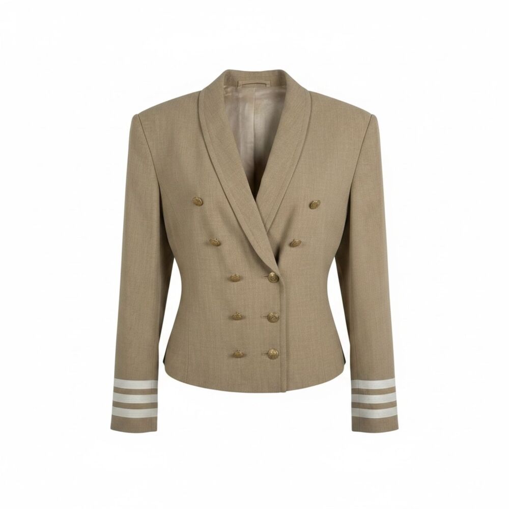 VTG 80s Mondi Naval Military Blazer Jacket Beige Wool Blend EU 38 US 6 Nautical